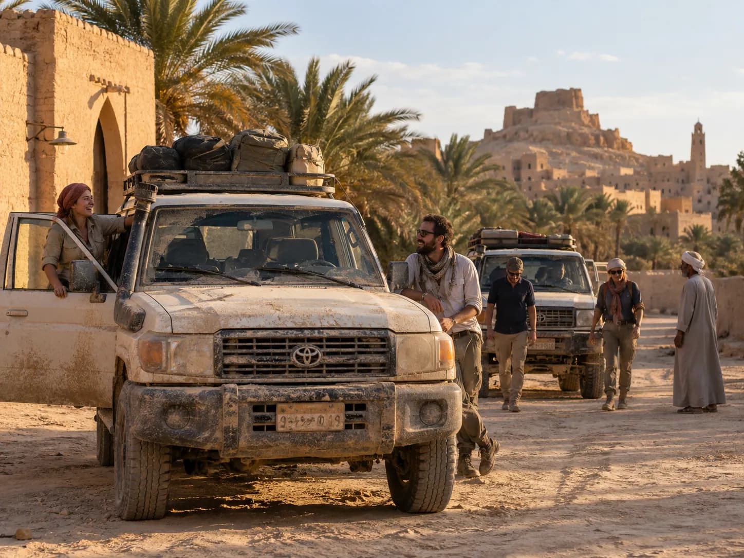 A 4×4 arriving in Bawiti, the main village of Bahariya oasis