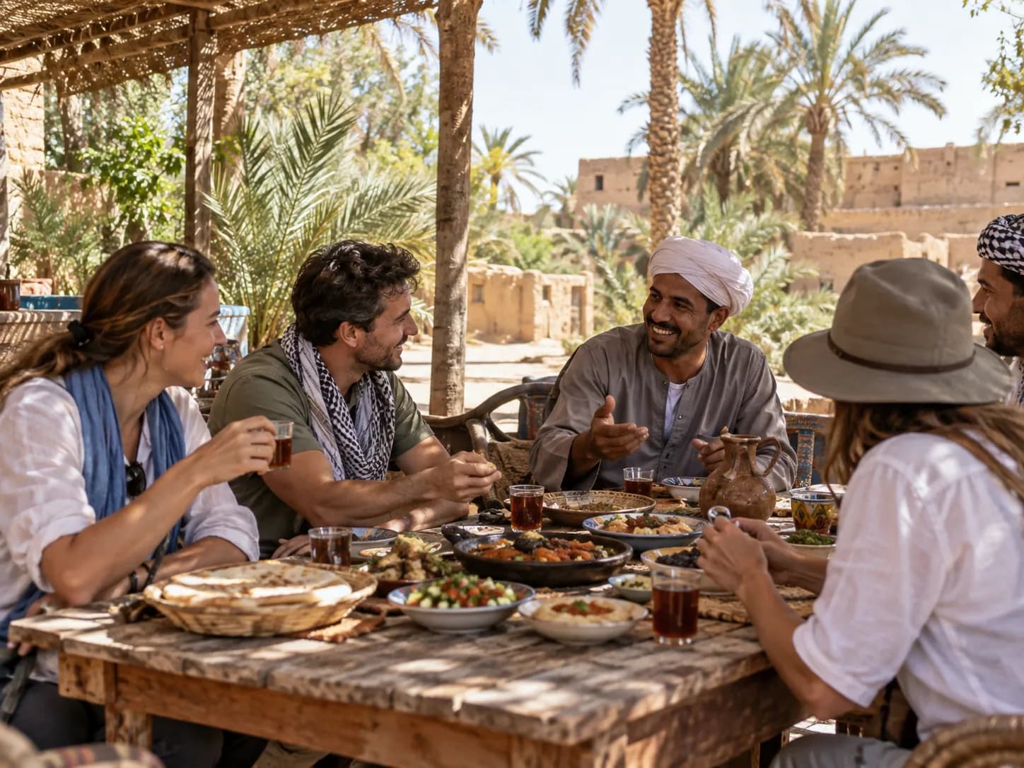 A long lunch at a shaded table in the palm gardens