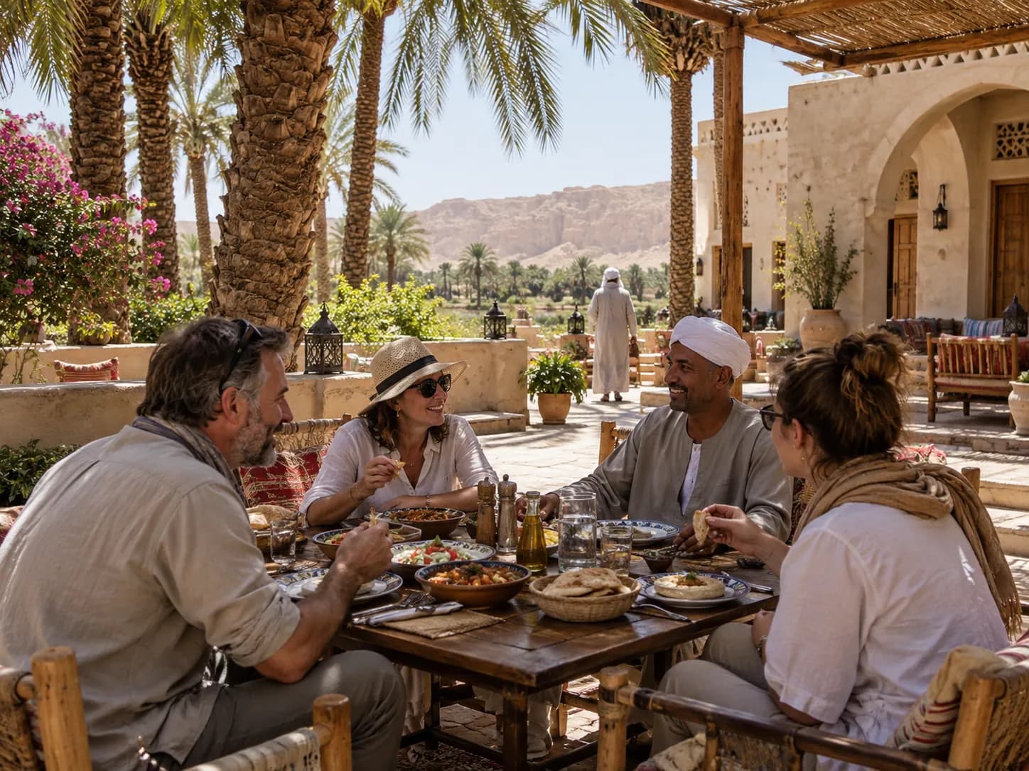 Lunch under the palms at a roadside stop