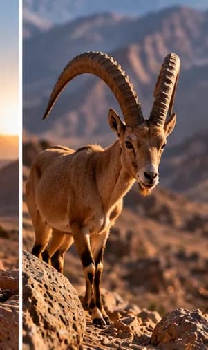 A Nubian ibex on a rocky outcrop in the mountains
