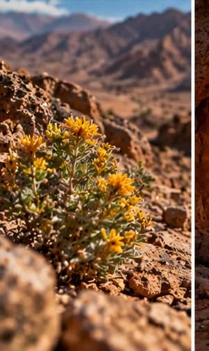 A flowering desert shrub among the rocks