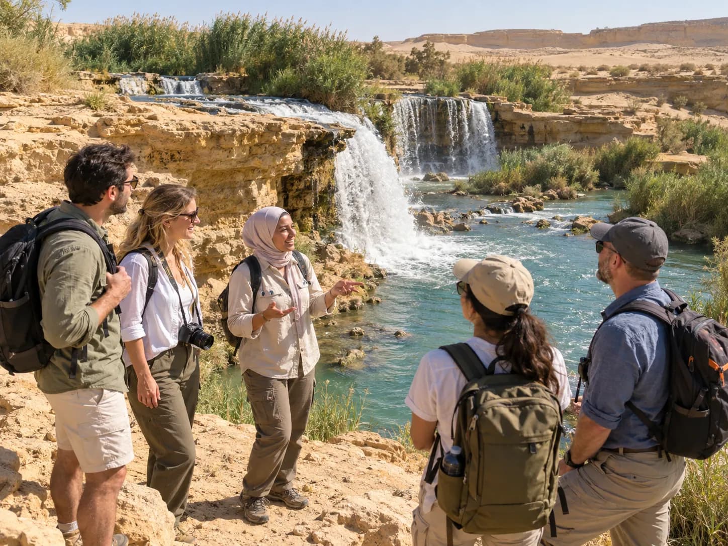 The group by the Wadi El Rayan waterfalls