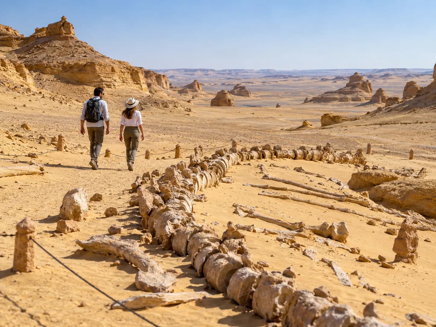 A long line of fossil vertebrae in the Wadi Hitan valley