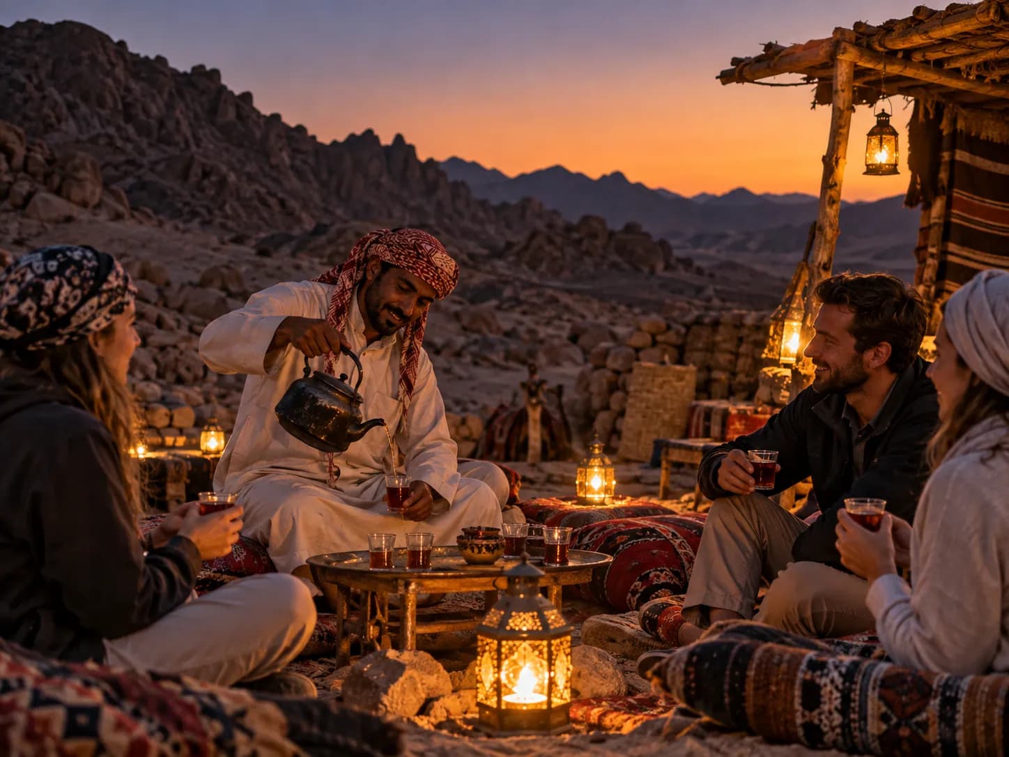 Tea with a Bedouin host by lantern light