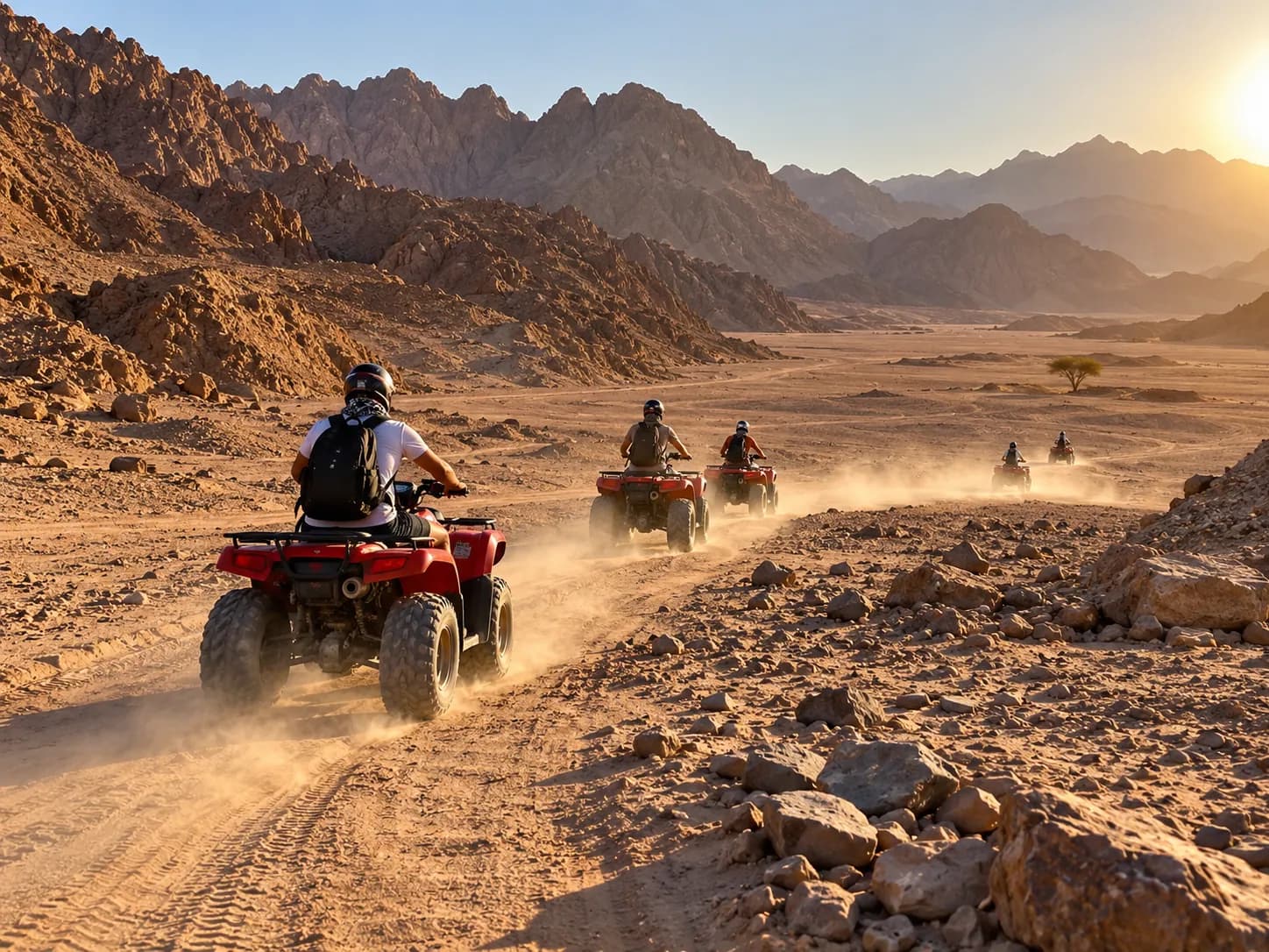 A line of quads crossing the desert behind Hurghada