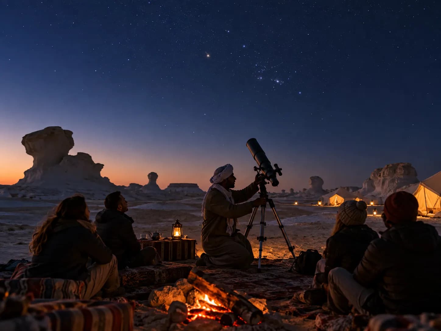 Setting up the telescope as night falls