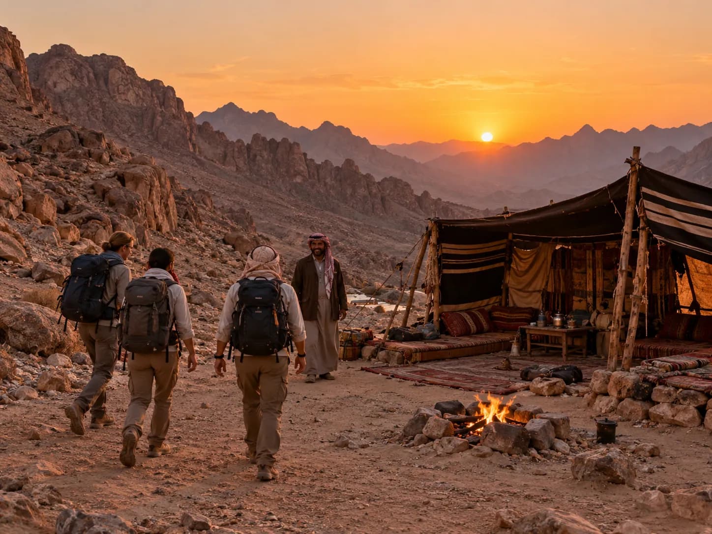 Arriving at the Bedouin camp at sunset