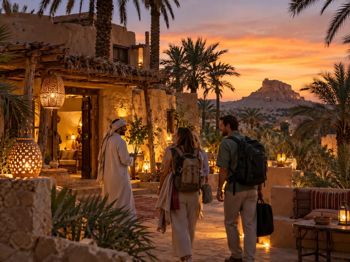 Arriving at an eco-lodge in Siwa at dusk