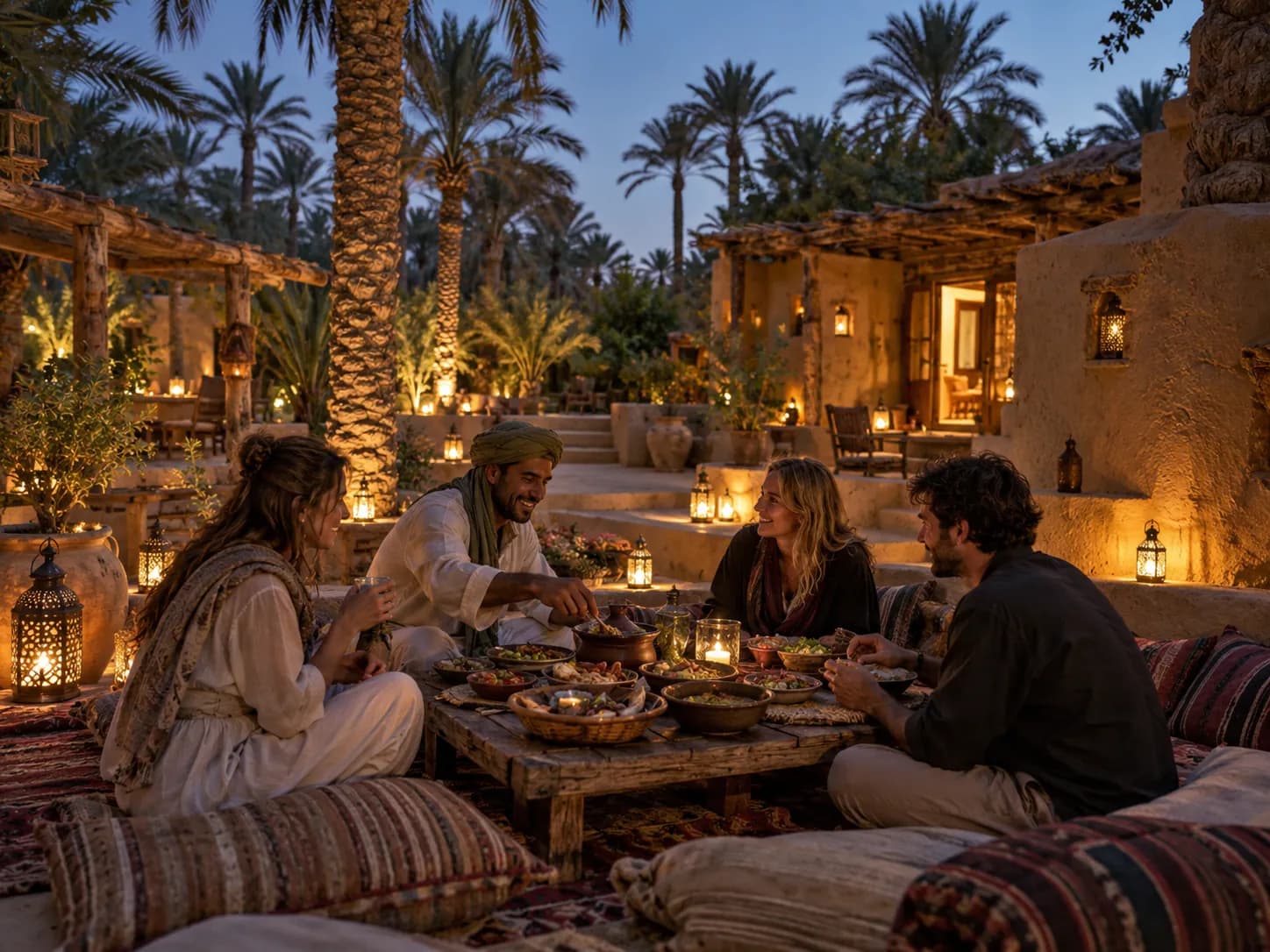Dinner by lantern light in the palm garden