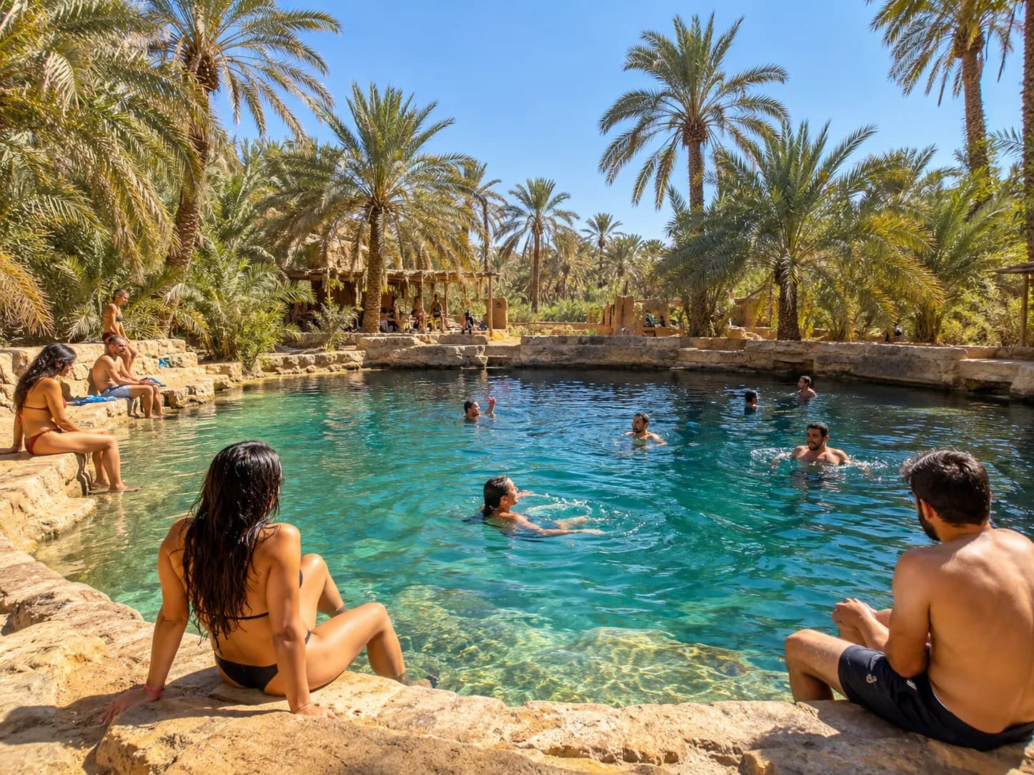 Swimming in Cleopatra spring among the palms