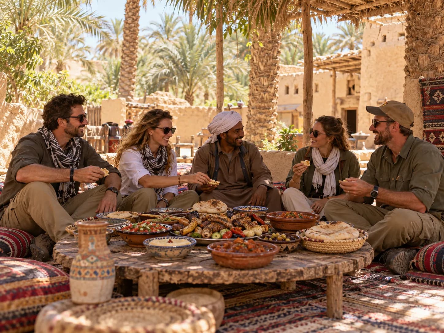 Tea with Omar’s family on rugs in the garden