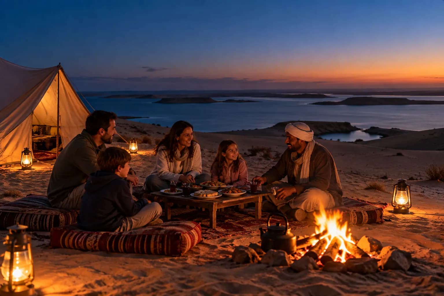 Dinner around the fire at camp