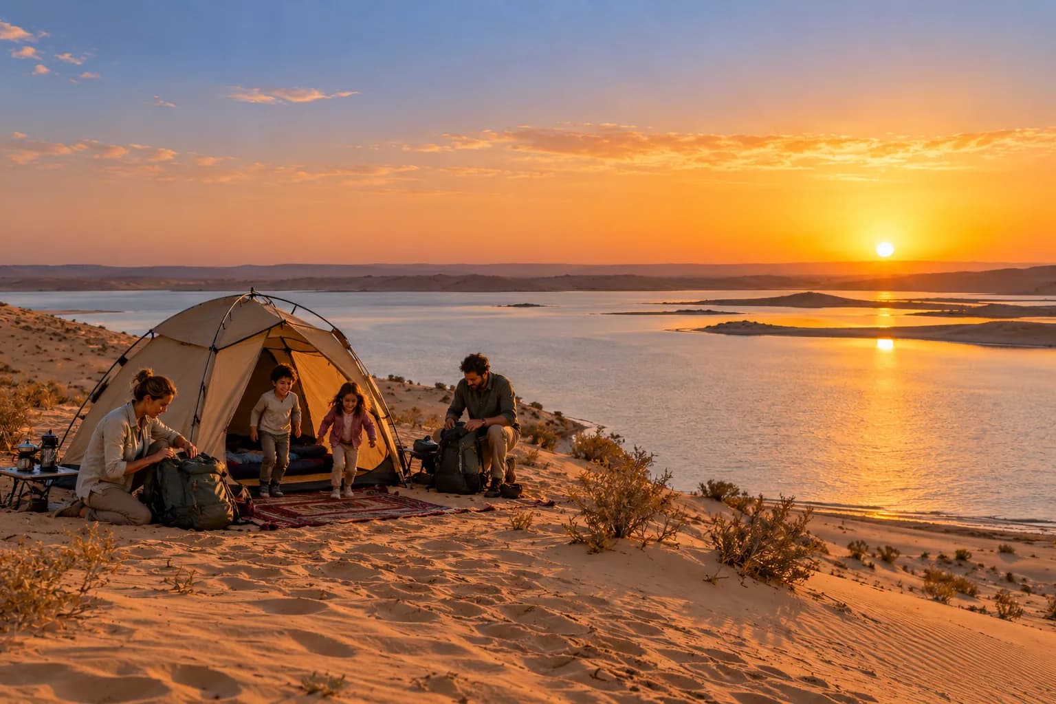 Sunrise over the lake from the tents