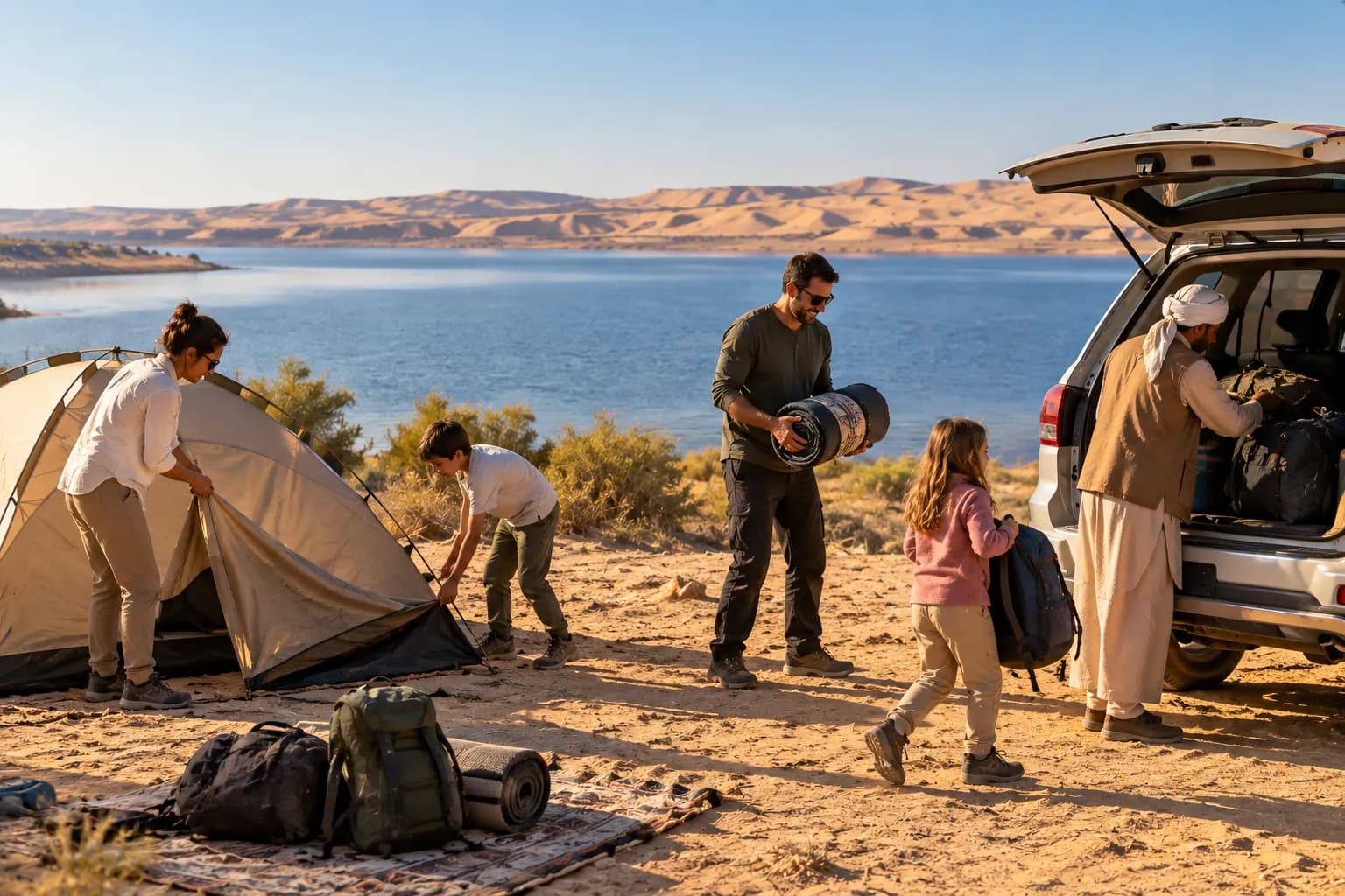 Packing up camp after breakfast