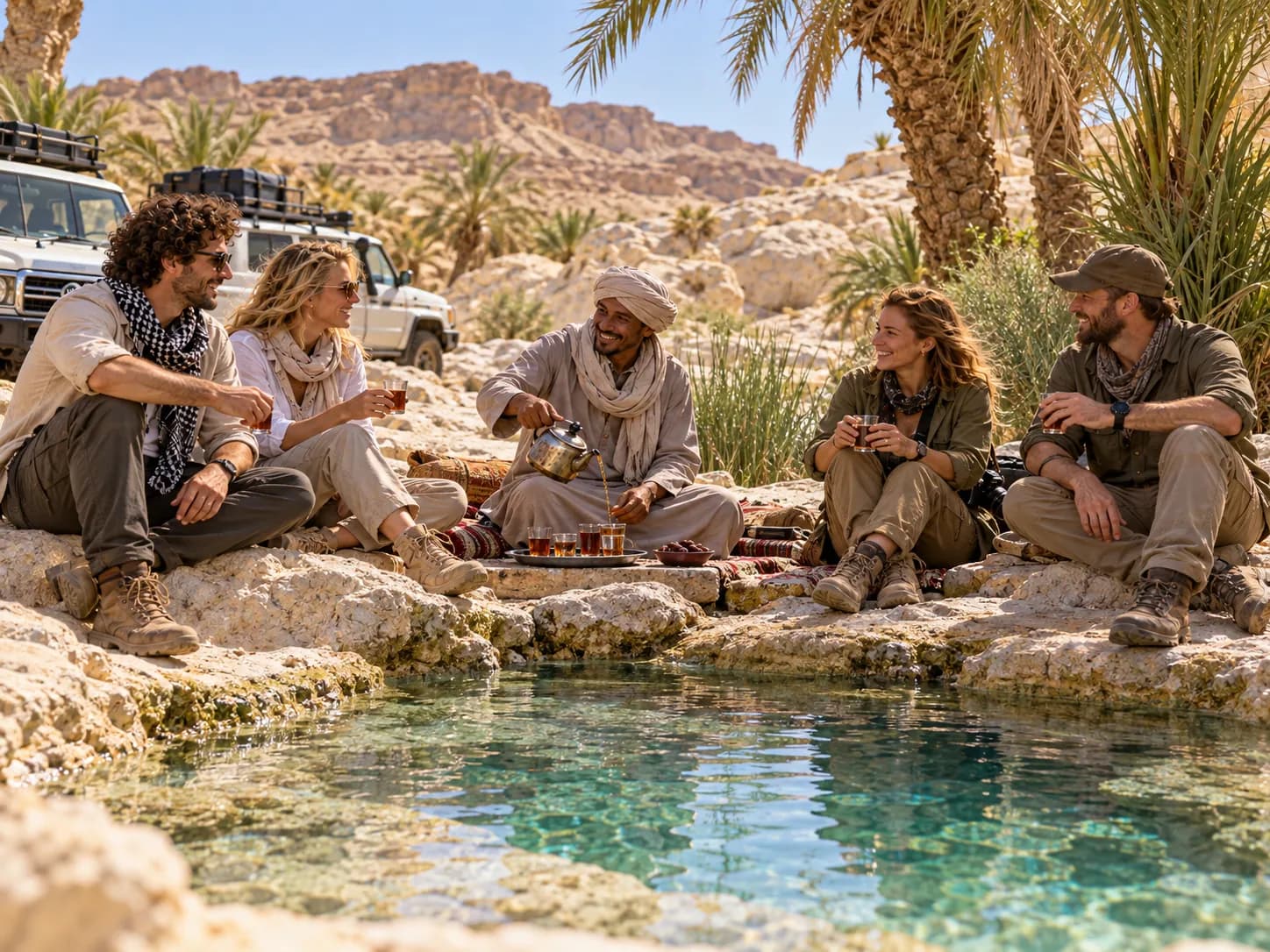 Resting by a clear spring in Bahariya