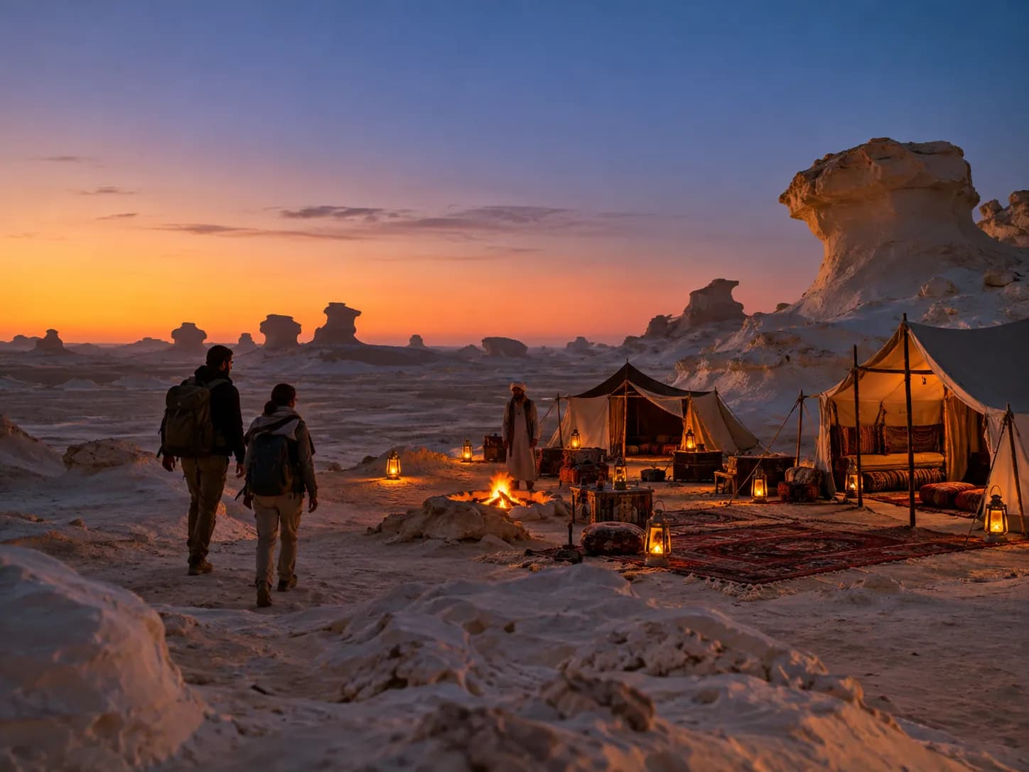 Walking into camp early, before dark