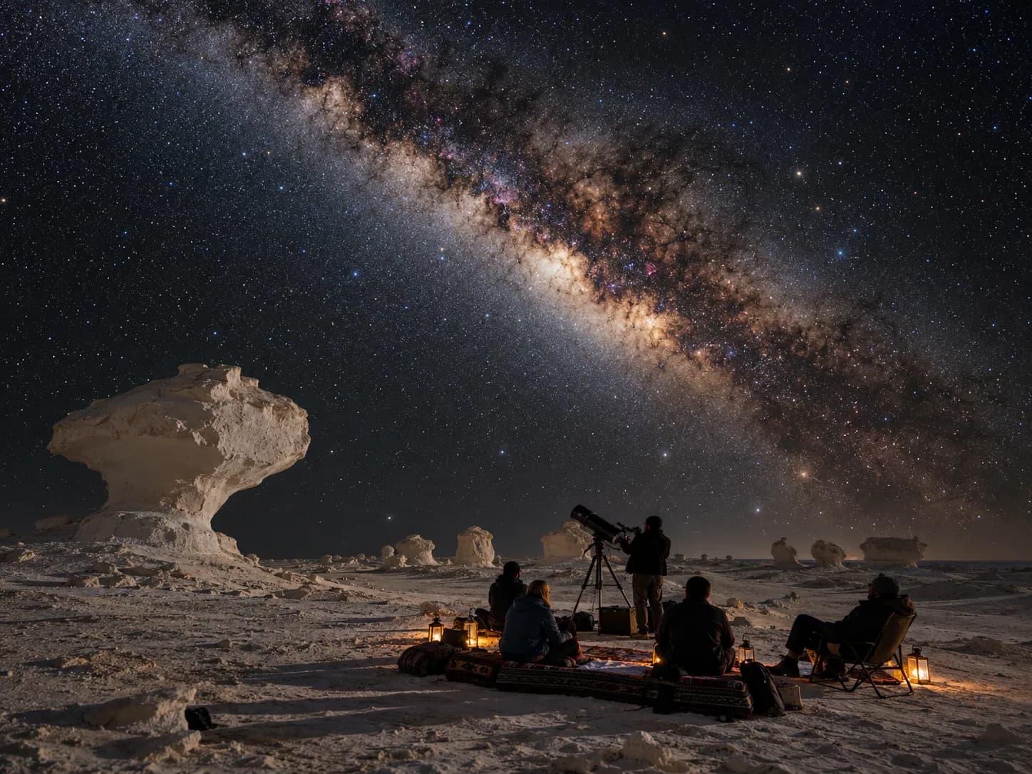 Stargazing with a telescope among the chalk