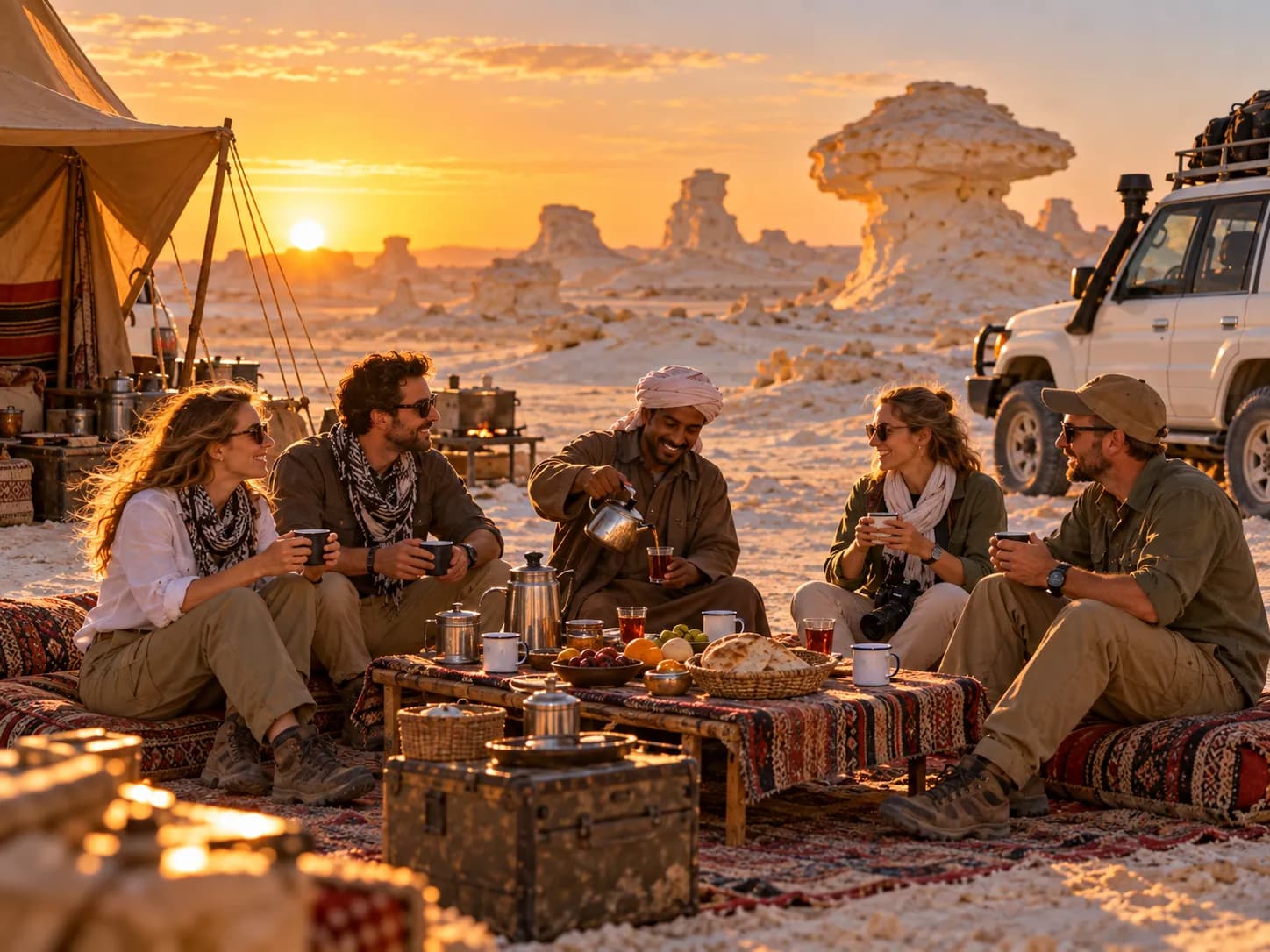 Pancakes and tea for breakfast at sunrise